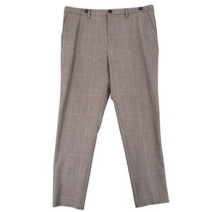 ZARA Mens Plaid Relaxed Fit Dress Pants Trousers Beige Brown Size 36